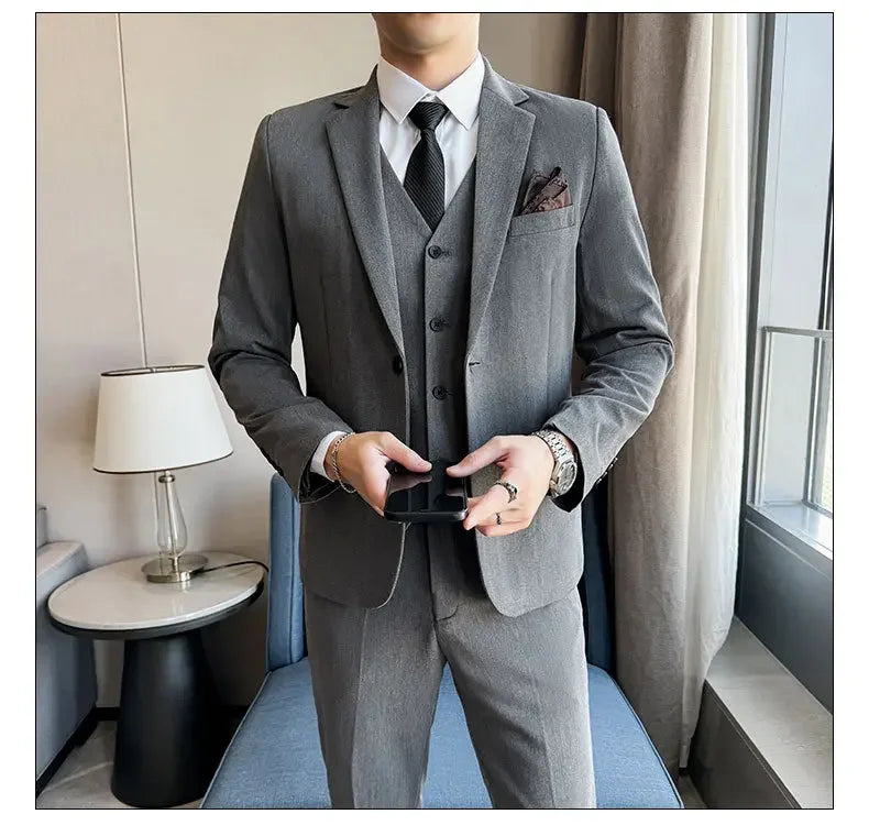 Black Mens Office Suit 3 Piece, Fashion Slim Fit Jackets and Vest with Trousers