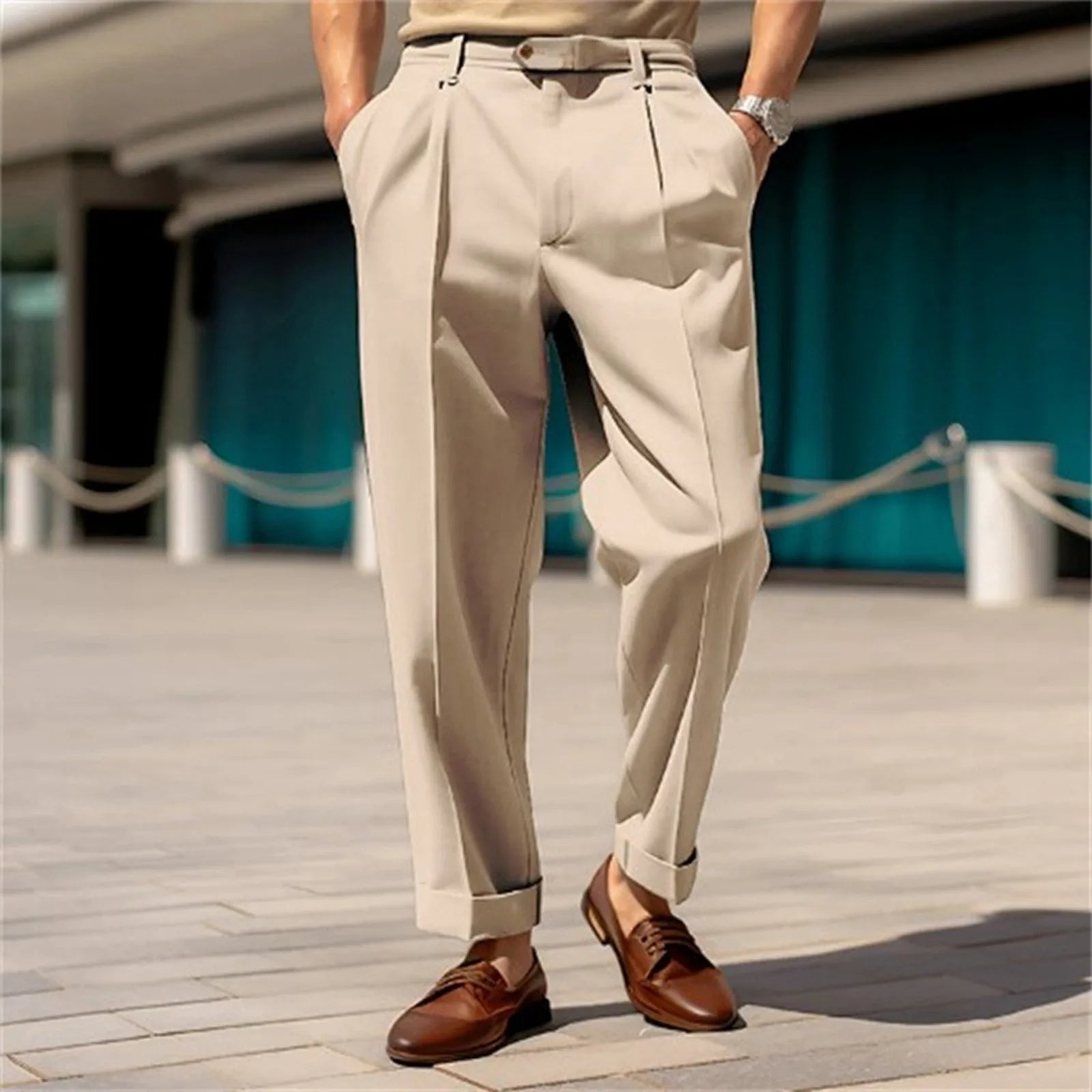 Wide Leg Casual Pants for Mens Solid