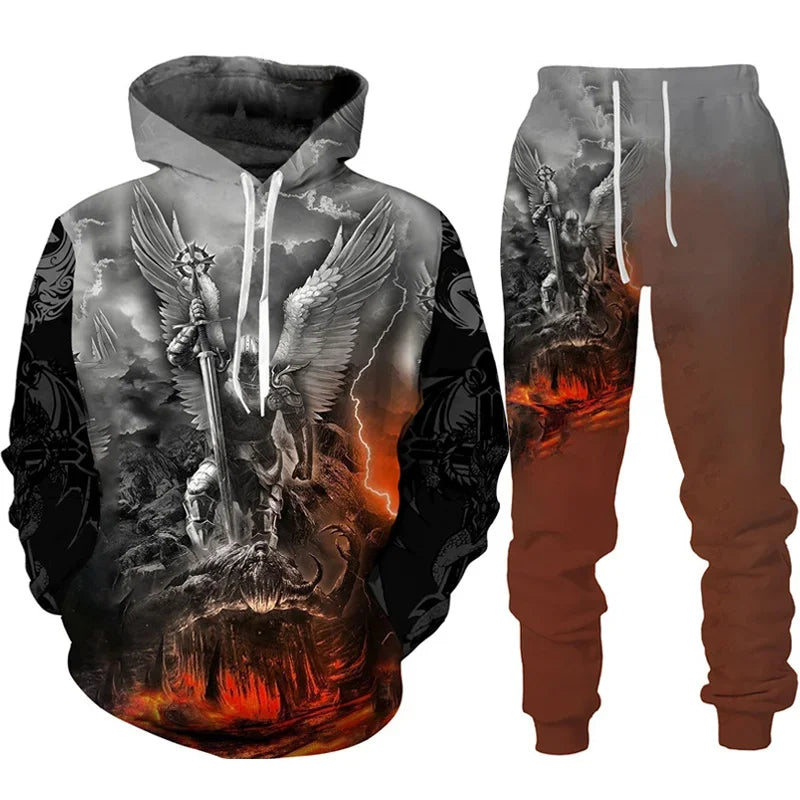 Men Punk Hoodie Suit Skull 3D Print Tracksuit/Pants Goth Skeletons Pullover