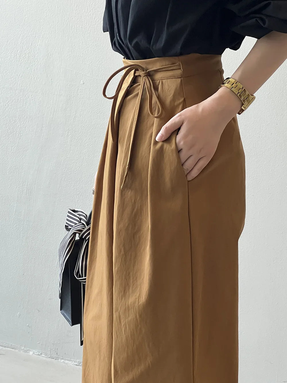 Women Casual Wide Leg High Waist Pants Fashion Clothes Black Brown Pants Female