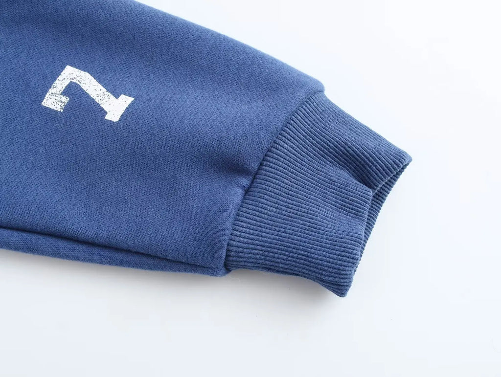 Knit Set Woman Elegant Outfit Set Blue Pants Sets Print Sweatshirt Sets