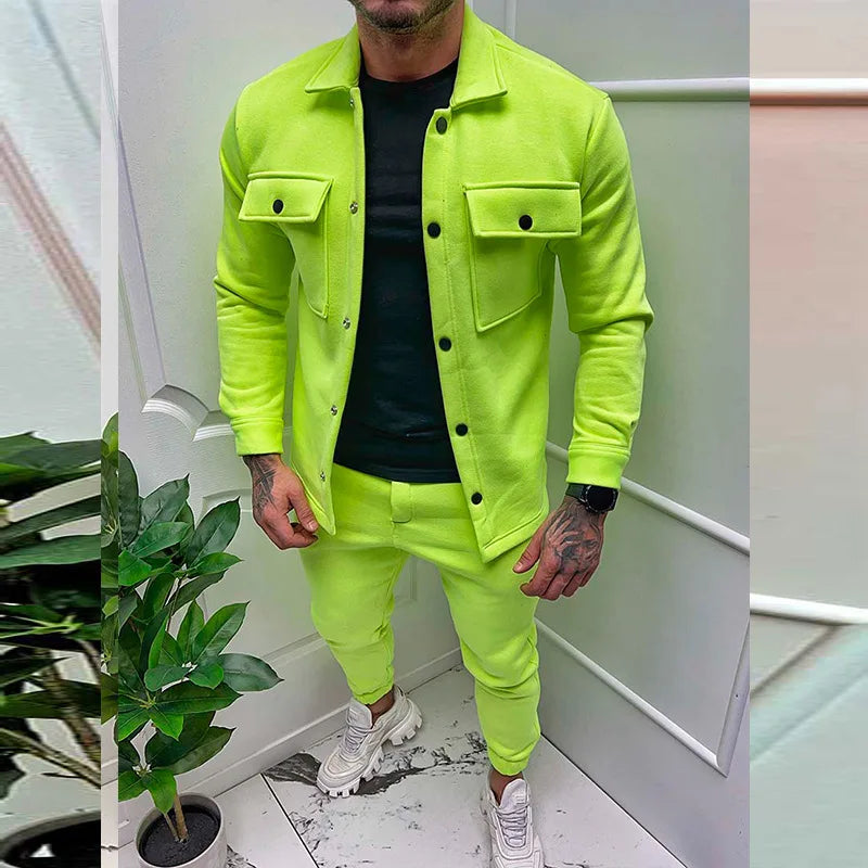 Men Set Autumn Fashion Jacket and Pants Two Piece Set Men's Suits
