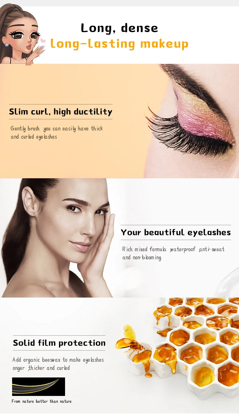 Waterproof Curling Mascara Liquid Fiber Black Eyelashes Brush Long Lasting Natural Eye Makeup
