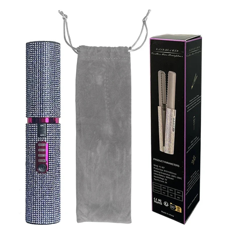 Electric USB Hair Straightener Curler Fashion Colored Diamond Design Wireless