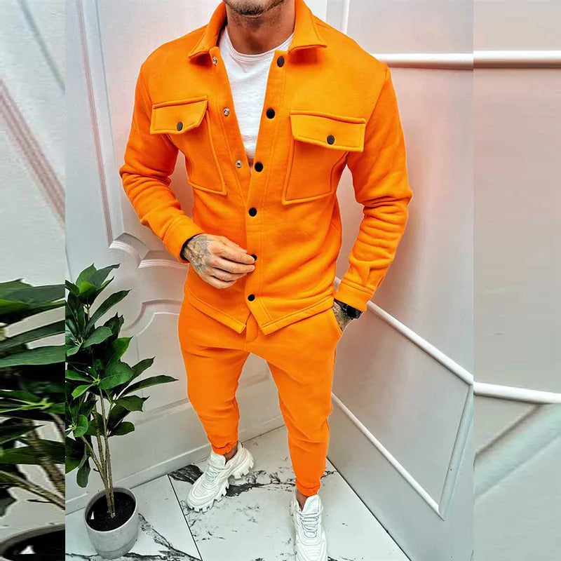 Men Set Autumn Fashion Jacket and Pants Two Piece Set Men's Suits