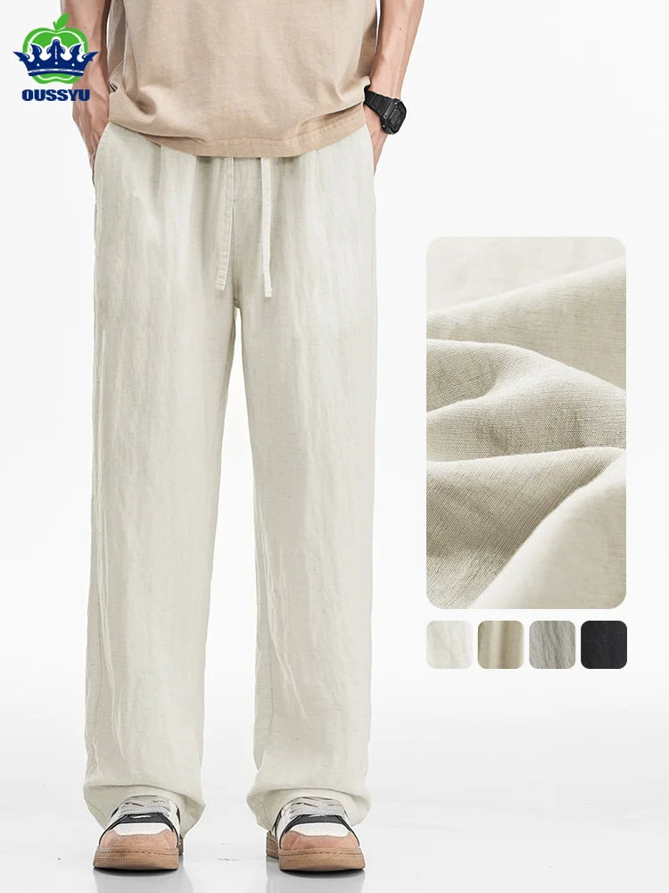 Man's Casual Pants Men Elastic Waist Baggy Straight Wide Leg Jogger Breathable Trouser