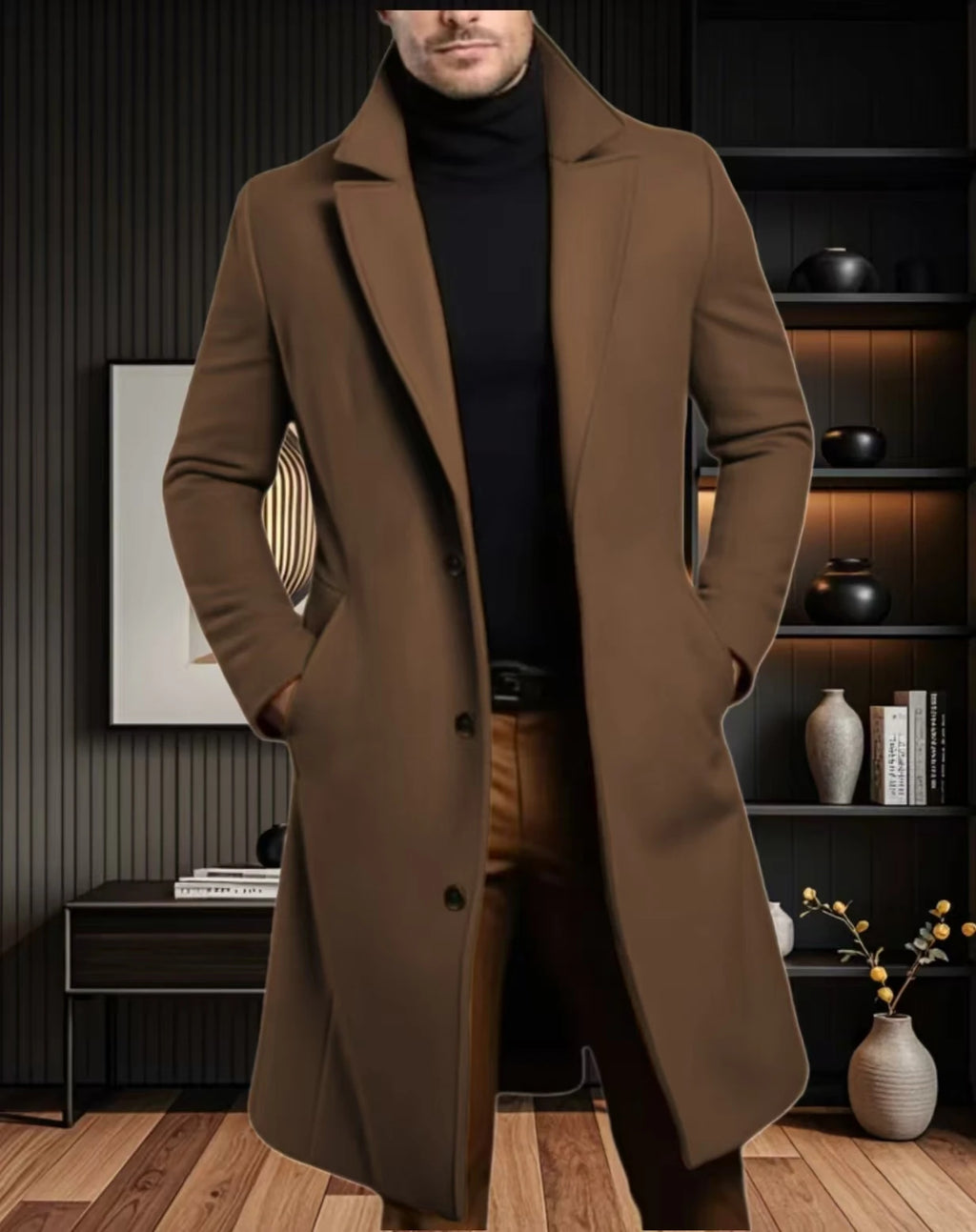 Men Coat Stylish Warm and Comfortable Black Trench
