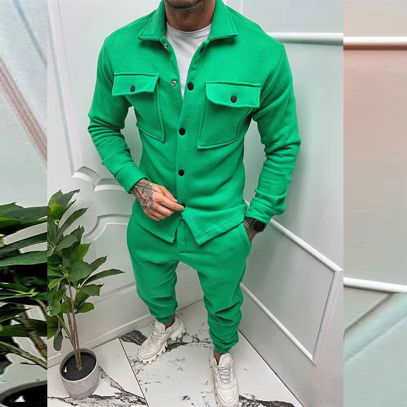 Men Set Autumn Fashion Jacket and Pants Two Piece Set Men's Suits