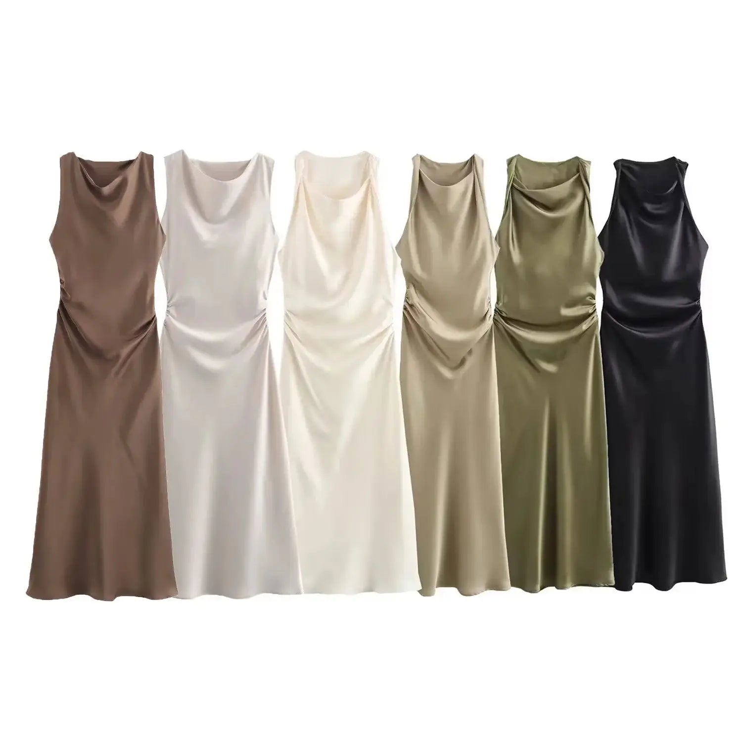 Satin Long Dresses for Women Slip Midi Dress Woman Evening Party