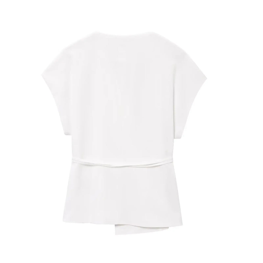 TFMLN Fashion Women's Trouser Suits V-Neck Top with Belt Straight Pants Sets