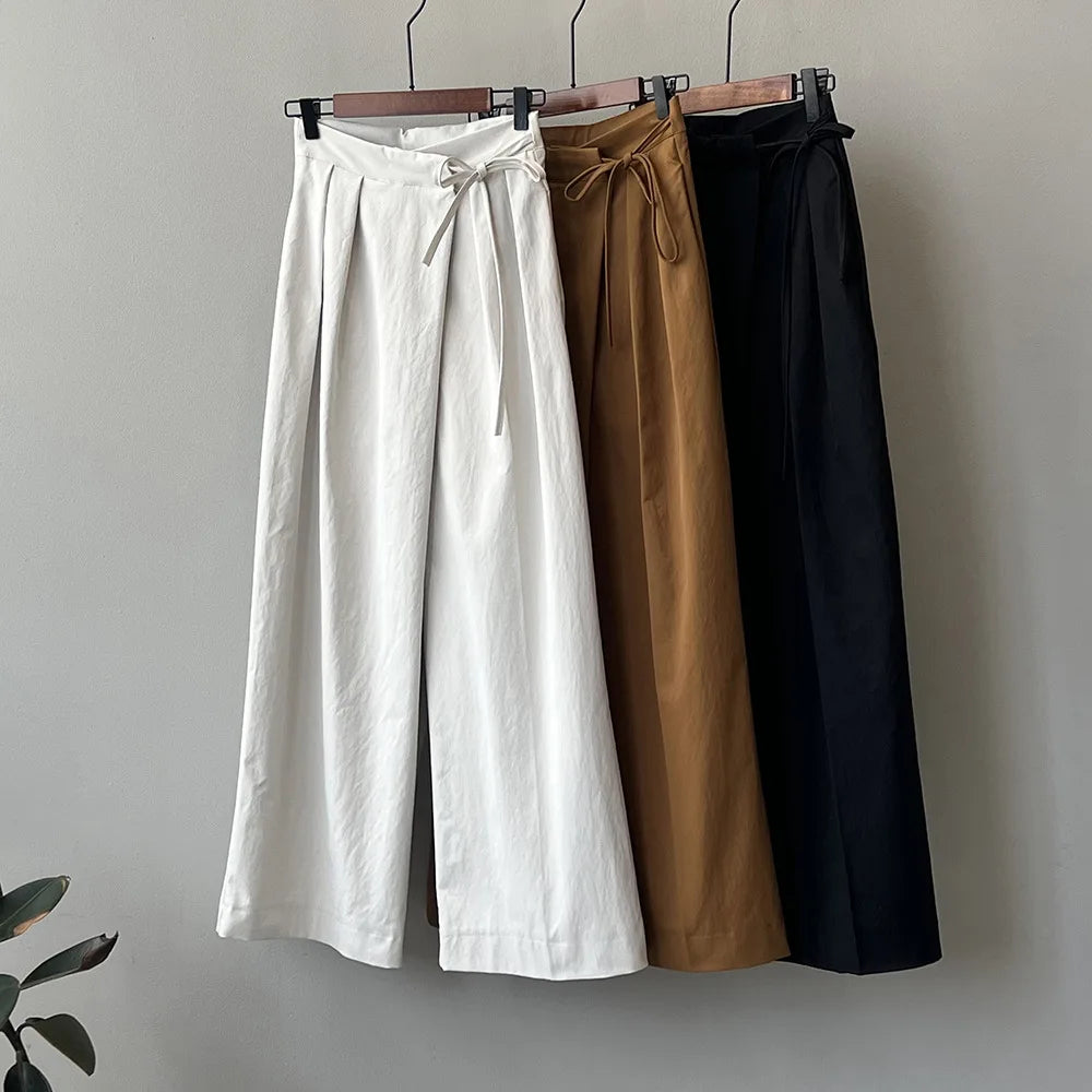 Women Casual Wide Leg High Waist Pants Fashion Clothes Black Brown Pants Female