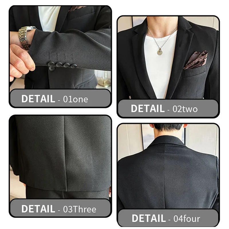 Black Mens Office Suit 3 Piece, Fashion Slim Fit Jackets and Vest with Trousers