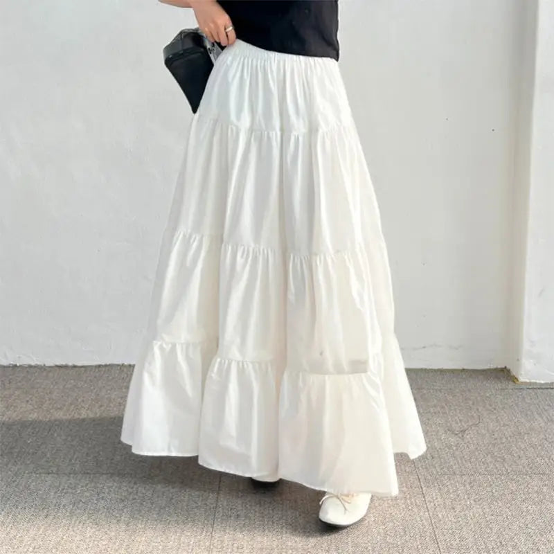 ZANZEA Women Casual Tiered Maxi Skirt Korean Fashion Elastic