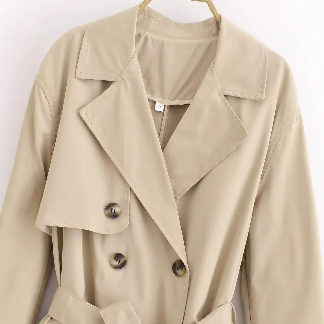 Women Fashion With Belt Solid Breasted Female Chic Lady Outfits