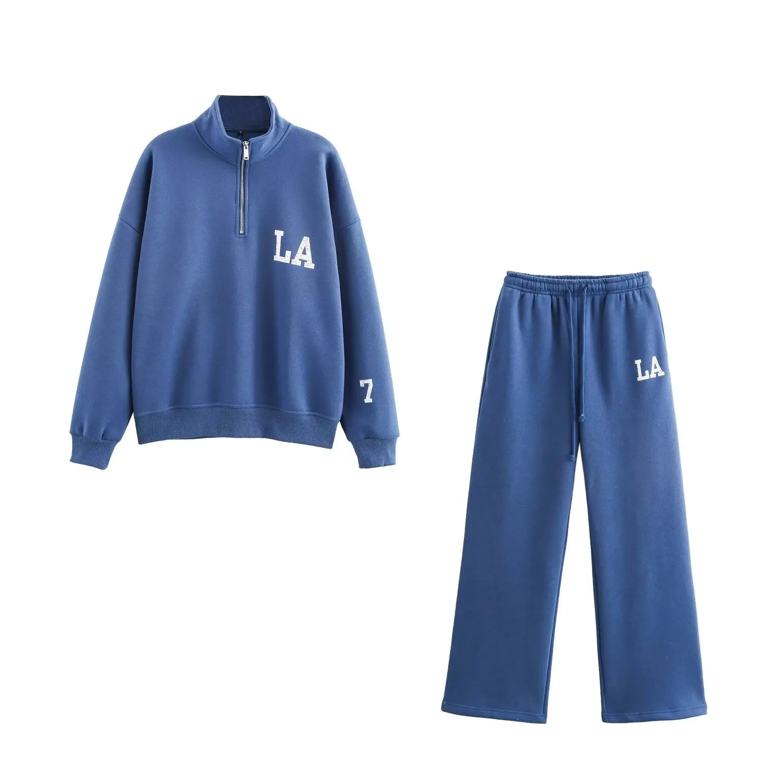 Knit Set Woman Elegant Outfit Set Blue Pants Sets Print Sweatshirt Sets