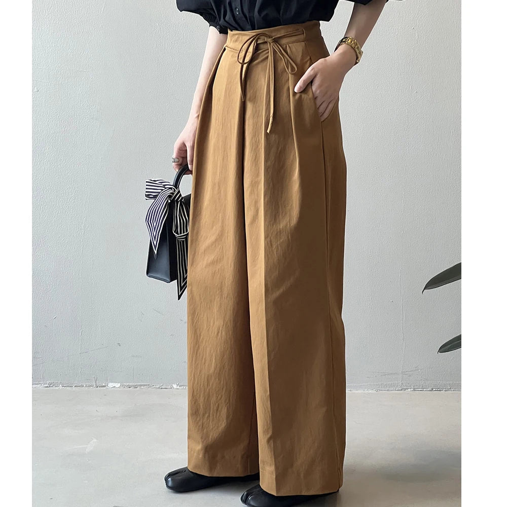 Women Casual Wide Leg High Waist Pants Fashion Clothes Black Brown Pants Female