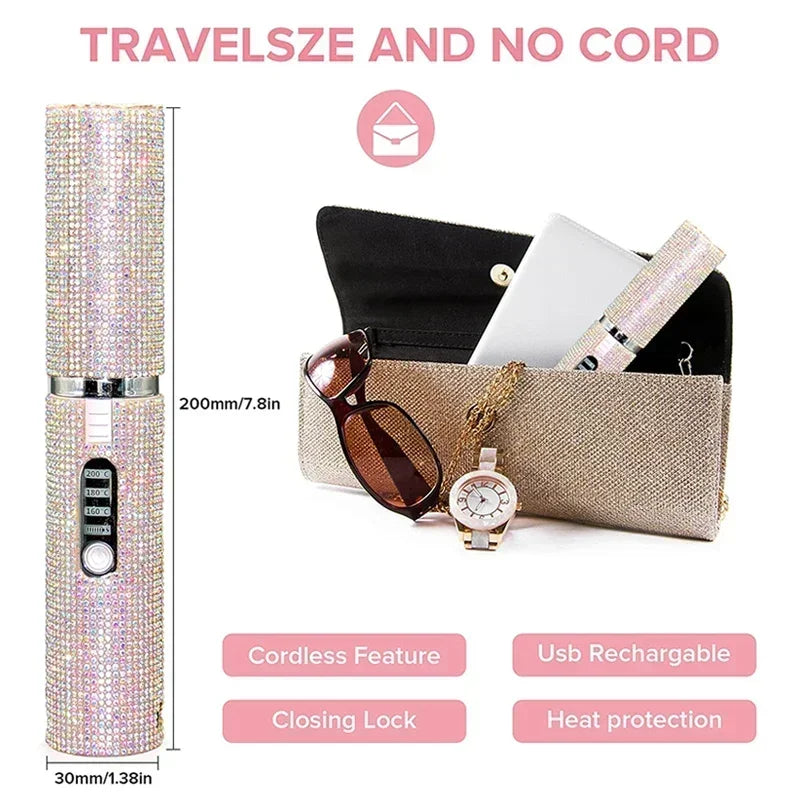 Electric USB Hair Straightener Curler Fashion Colored Diamond Design Wireless
