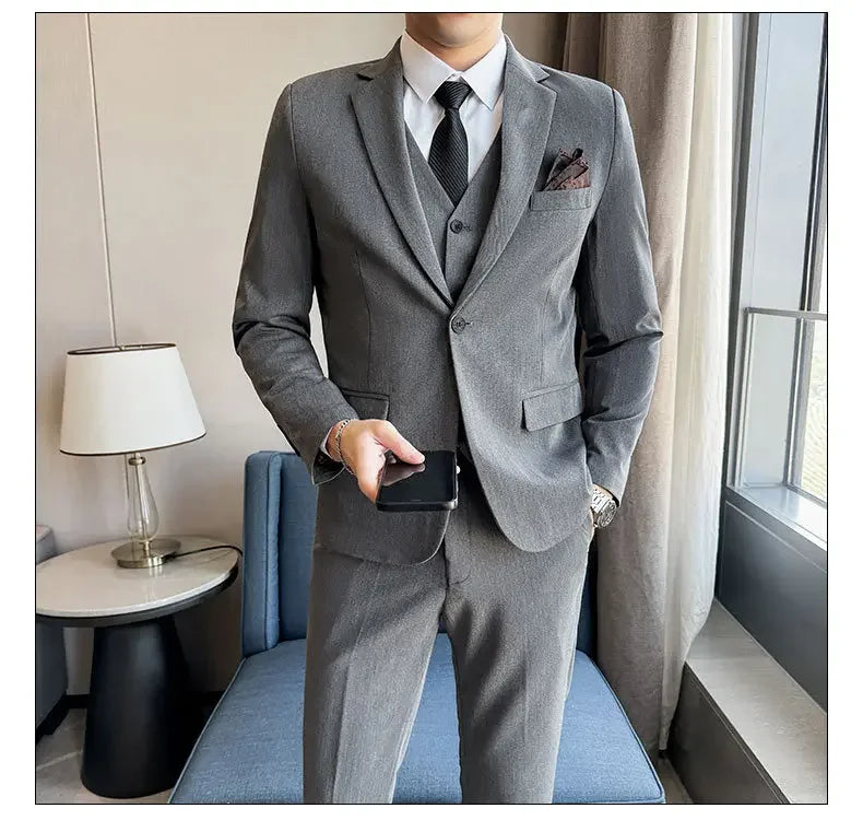 Black Mens Office Suit 3 Piece, Fashion Slim Fit Jackets and Vest with Trousers