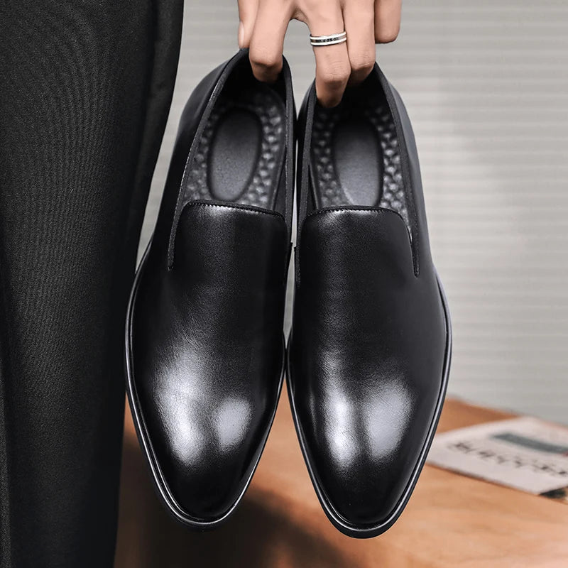 Business Formal Slip-On Leather Shoes Men's Casual Moccasins Black Wedding Shoes