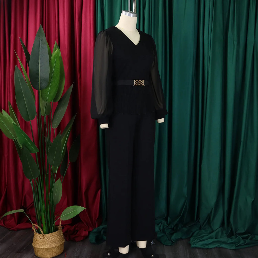 Suit Women High Waist Big Pants Set Lady Office Large Pantsuit