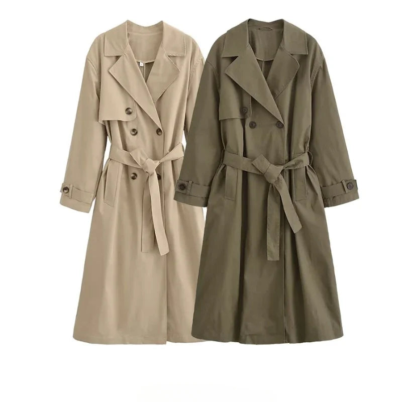 Women Fashion With Belt Solid Breasted Female Chic Lady Outfits