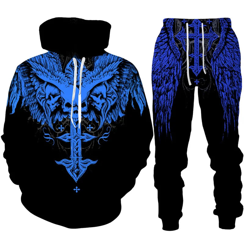 Men Hoodie & SET Tracksuit Gothic Skull Tattoo 3D Printed Fashion