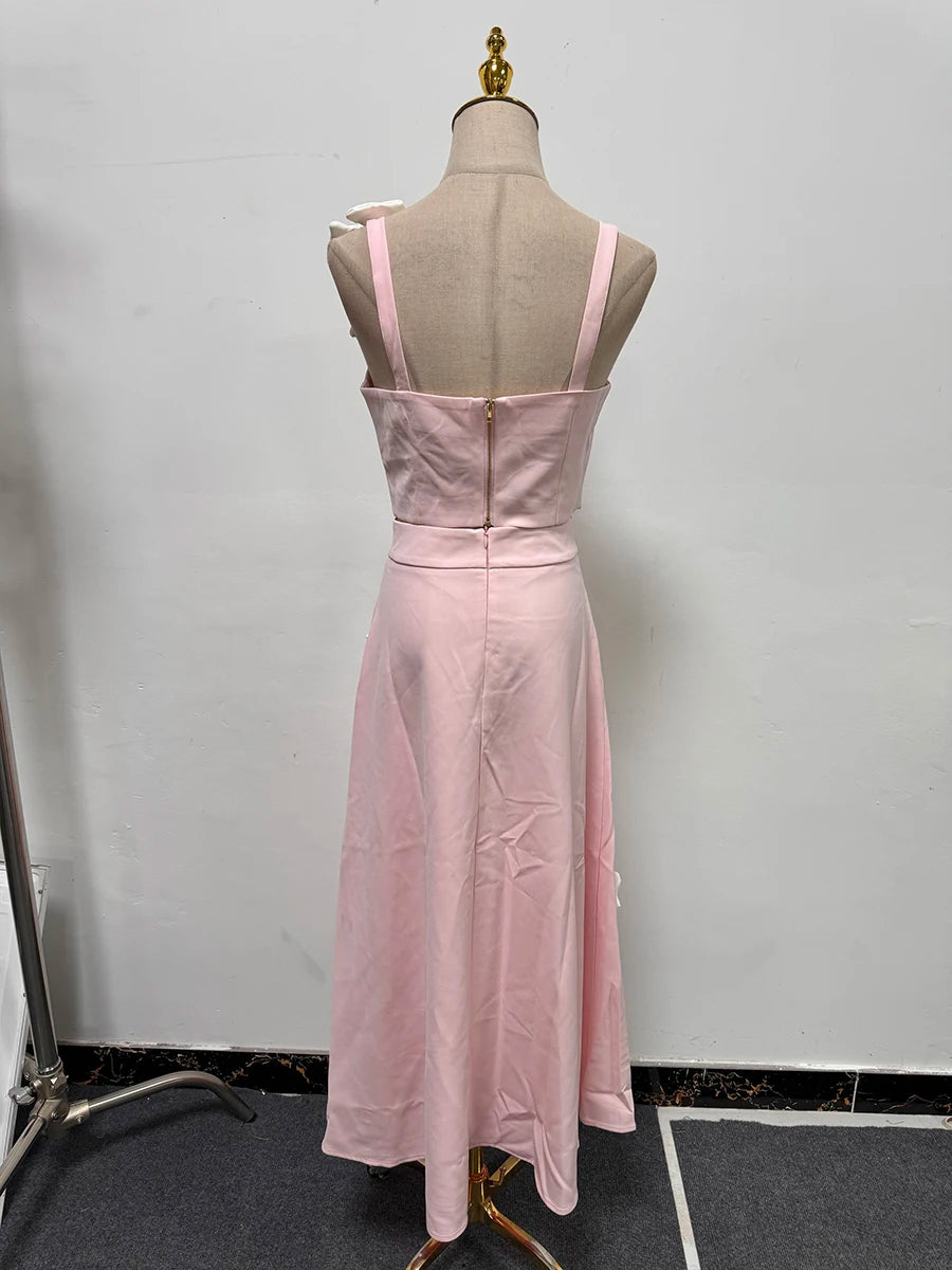 Two Piece Set for Women Square Neck Sleeveless Vest High Waist Skirt Sets Female