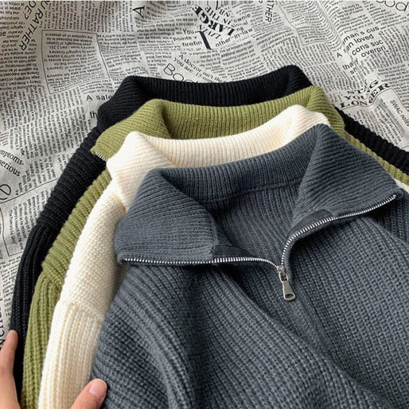 Zipper Turtleneck MEN Knitted Sweatshirt Korean Loose Lazy Style Solid Sweater