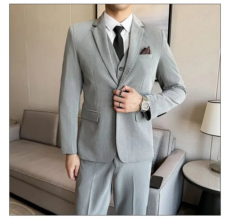 Black Mens Office Suit 3 Piece, Fashion Slim Fit Jackets and Vest with Trousers