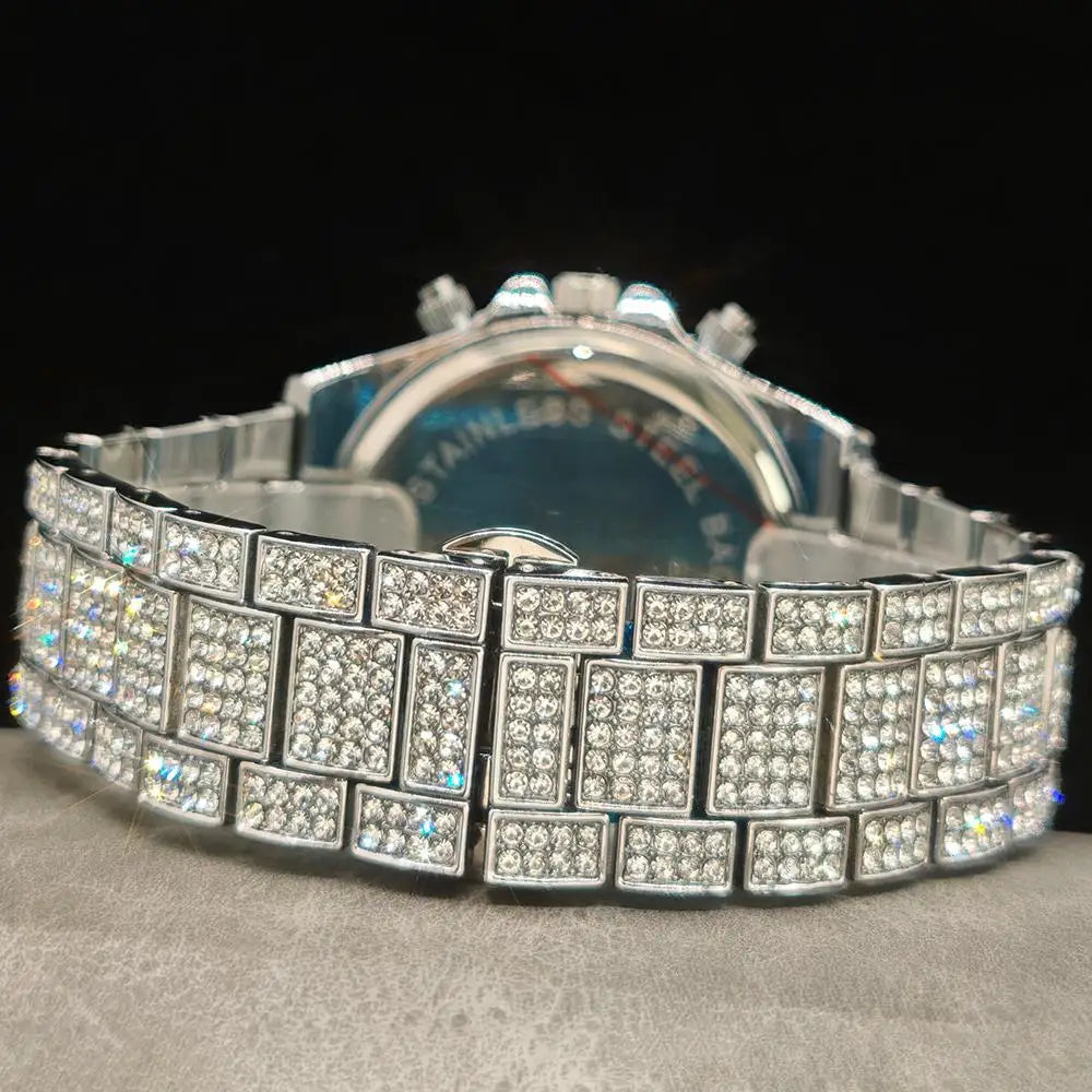 Gold Watch For Men Brand UNIGUET Hip Hop Rainbow Diamond shiny Jewelry