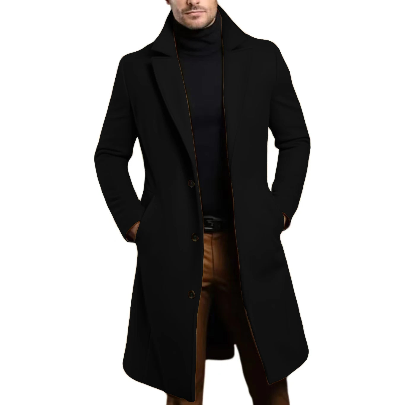Men Coat Stylish Warm and Comfortable Black Trench