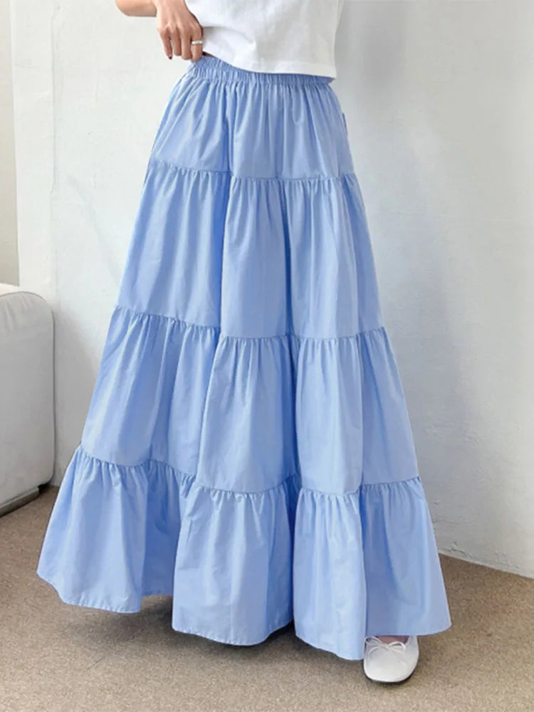 ZANZEA Women Casual Tiered Maxi Skirt Korean Fashion Elastic