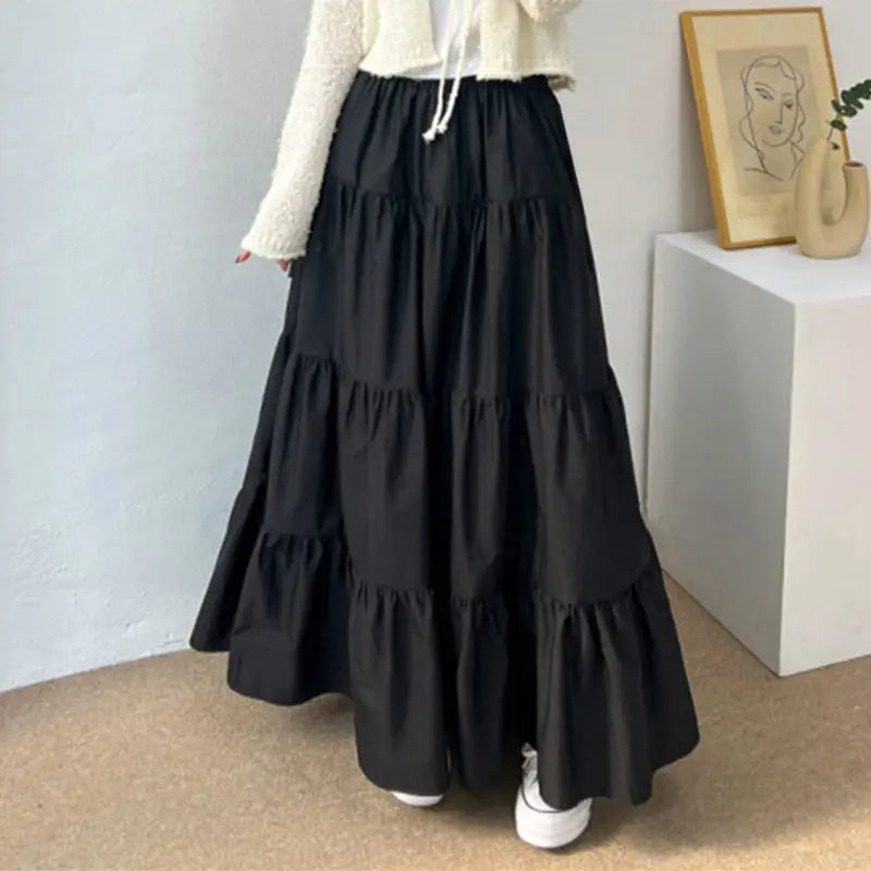 ZANZEA Women Casual Tiered Maxi Skirt Korean Fashion Elastic