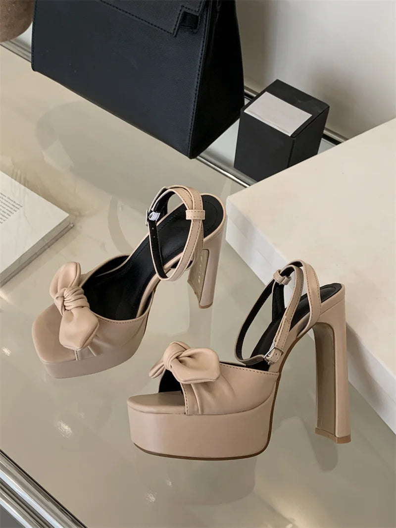 Hiley Sexy Pleated Bowknot Women's Sandals for wedding Peep Toe
