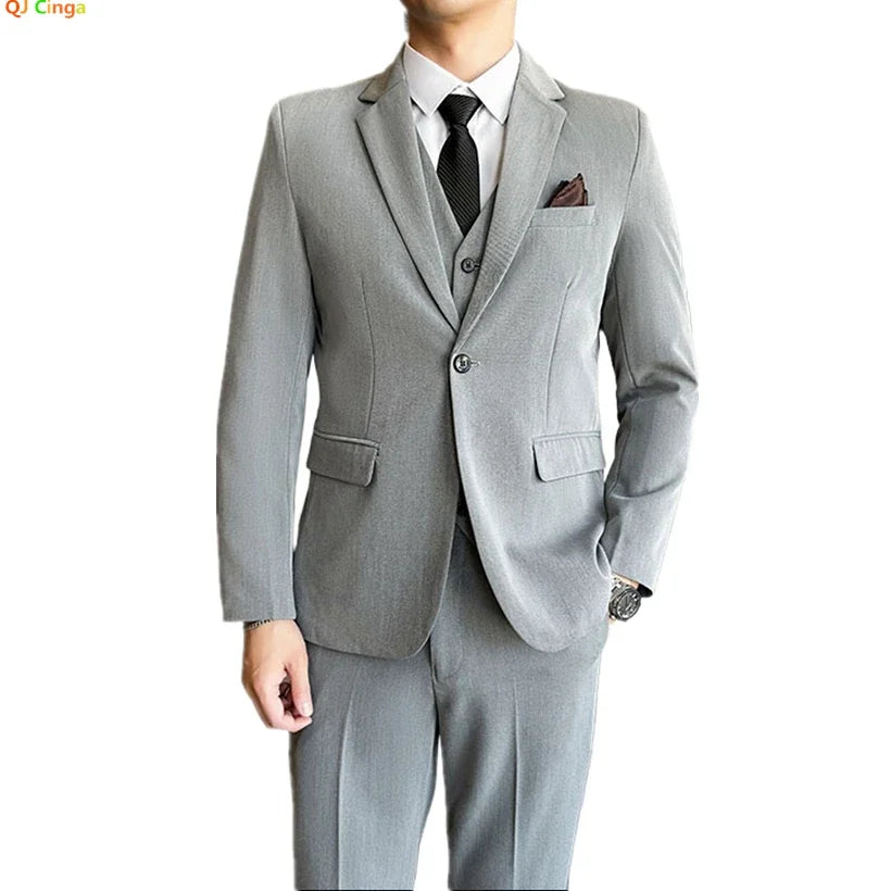 Black Mens Office Suit 3 Piece, Fashion Slim Fit Jackets and Vest with Trousers