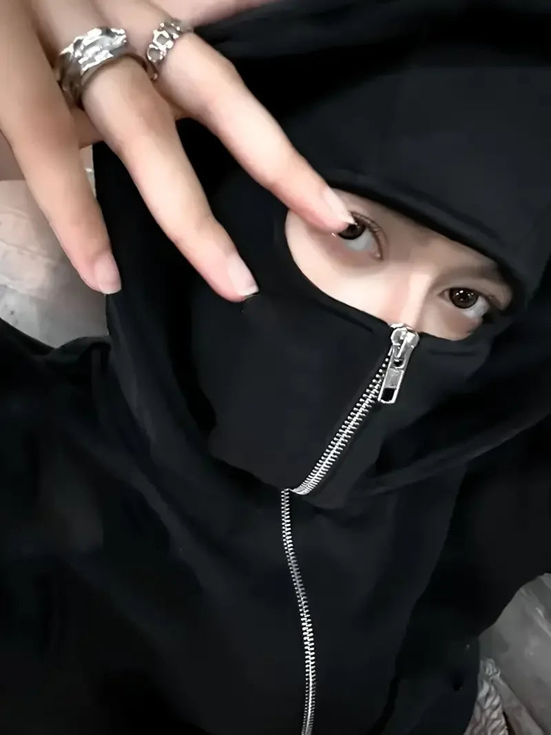 Street statement hoodies insulated double-hooded sweatshirts, masked zip-up sweatshirts