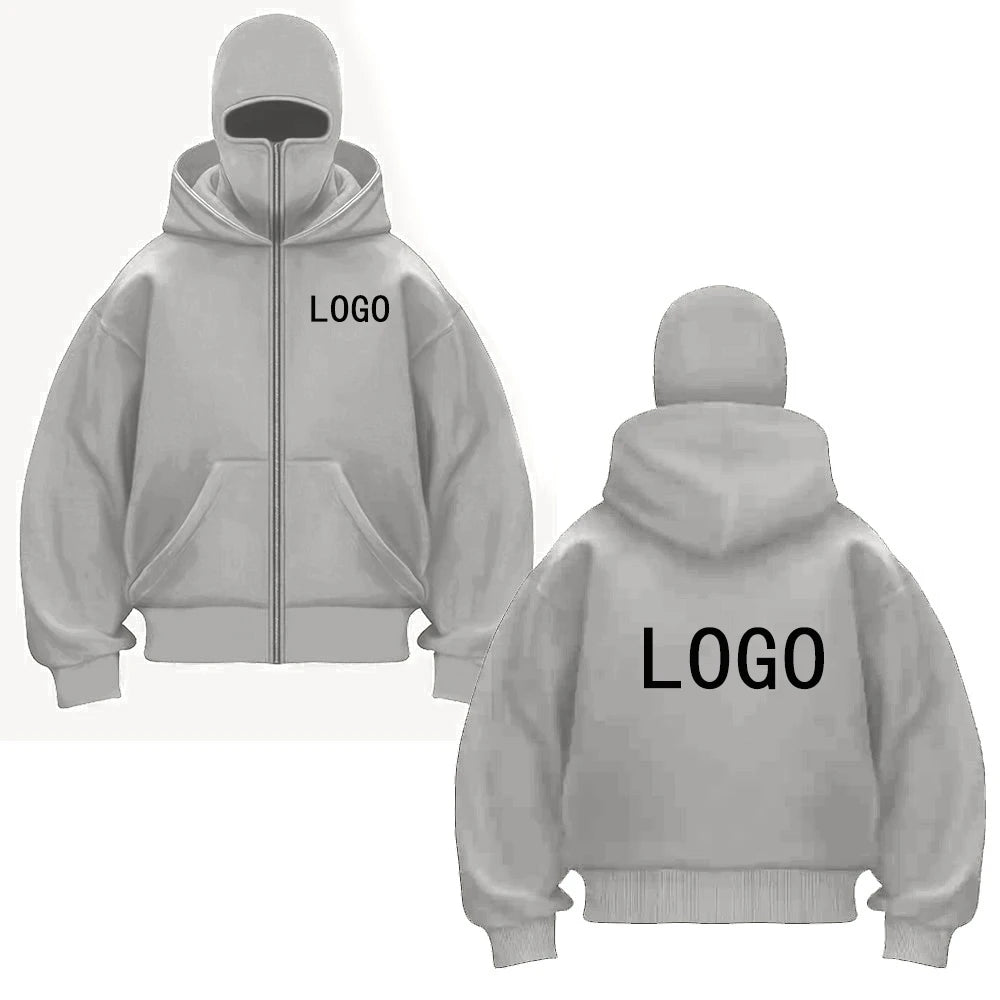 Street statement hoodies insulated double-hooded sweatshirts, masked zip-up sweatshirts