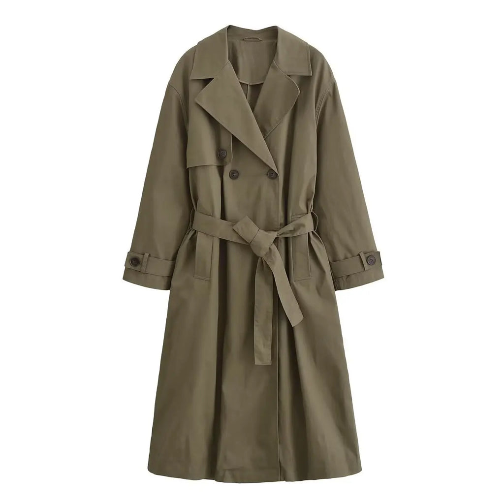 Women Fashion With Belt Solid Breasted Female Chic Lady Outfits