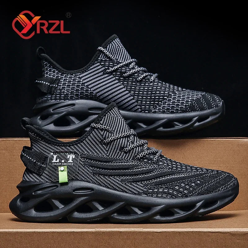 YRZL Men Sports Running Black Jogging Shoes Casual Sneakers Outdoor Breathable
