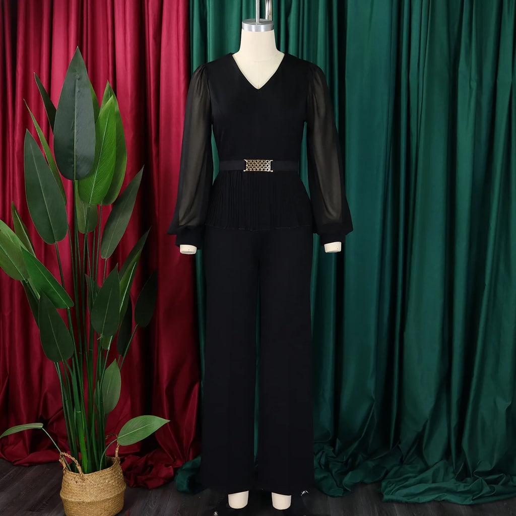 Suit Women High Waist Big Pants Set Lady Office Large Pantsuit