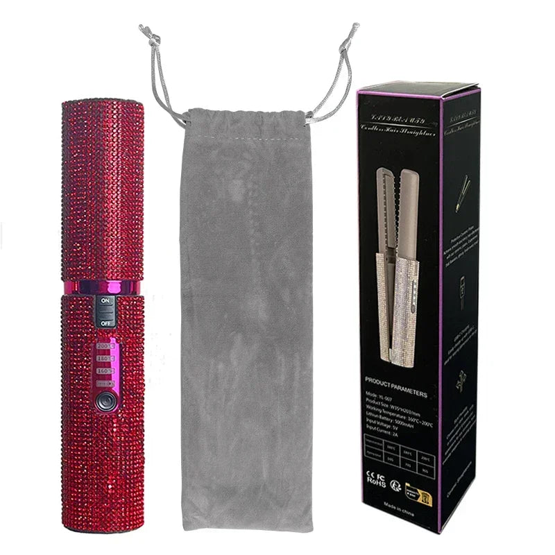 Electric USB Hair Straightener Curler Fashion Colored Diamond Design Wireless