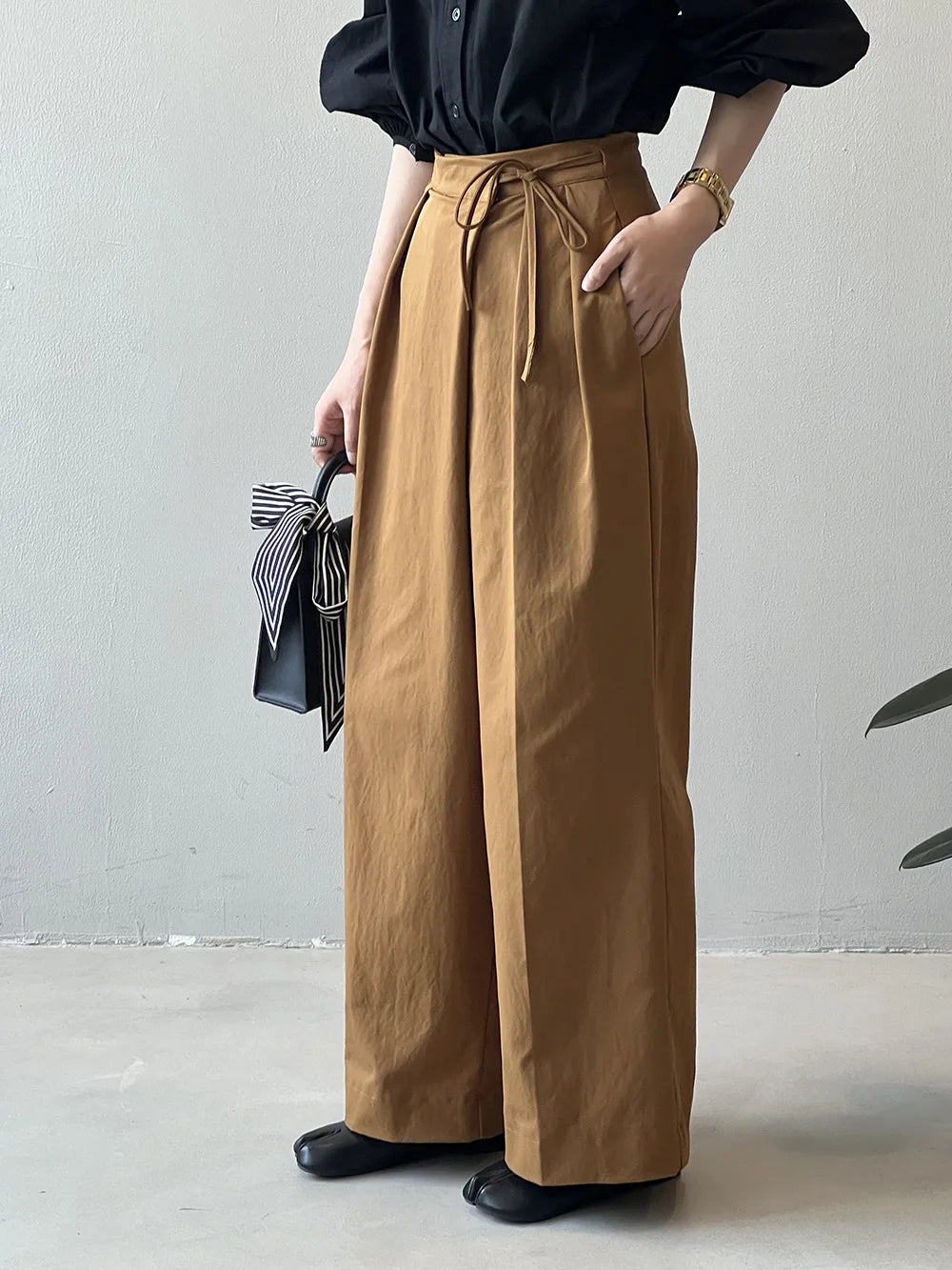 Women Casual Wide Leg High Waist Pants Fashion Clothes Black Brown Pants Female