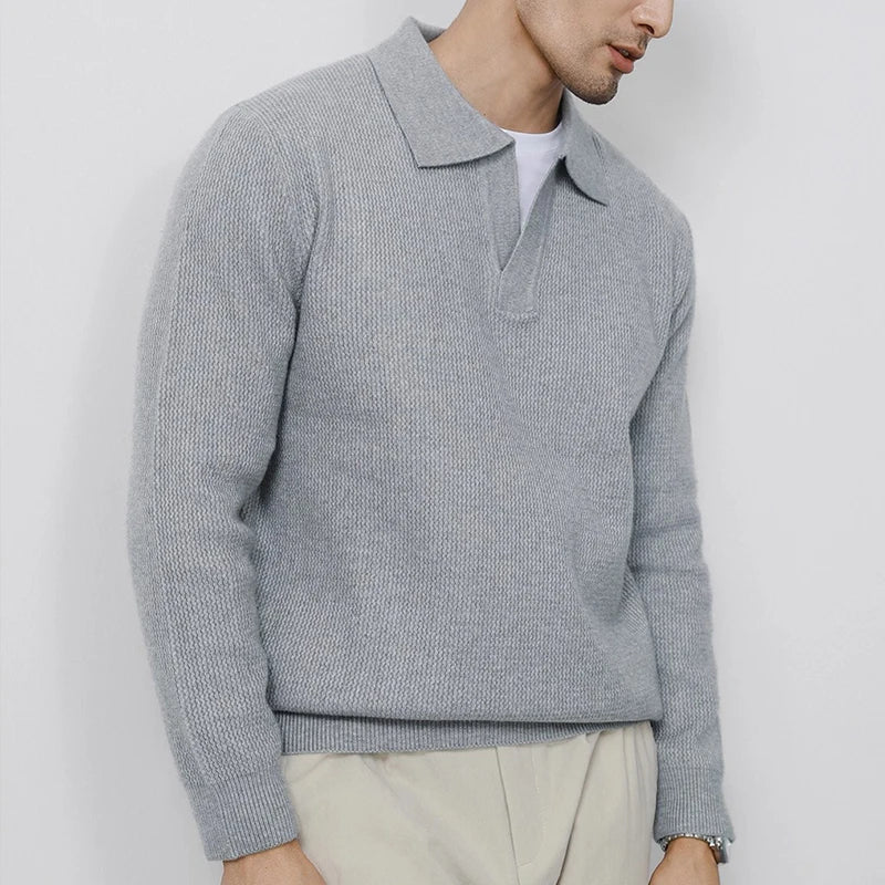 VOODIEX Autumn New Casual Knit Polo Shirts Men Fashionable Long Sleeve