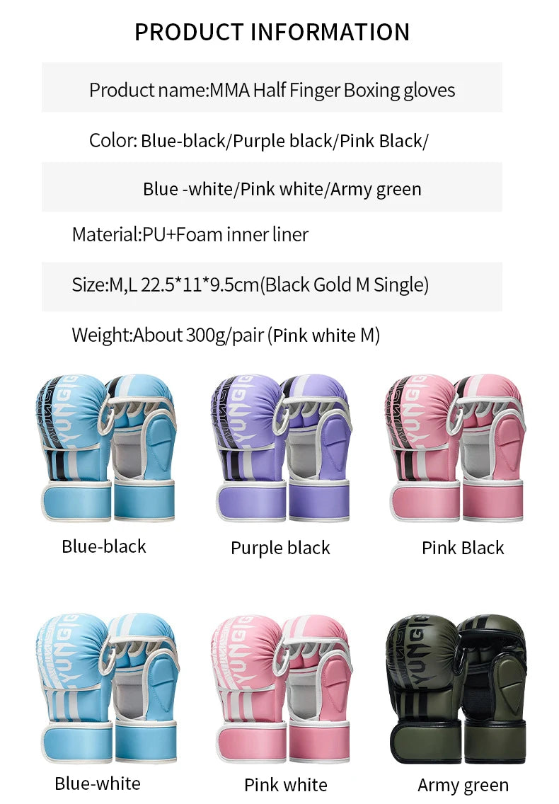 Colors MMA half finger boxing gloves PU Leather Fight with gloves Combat gloves Adult Combat gloves
