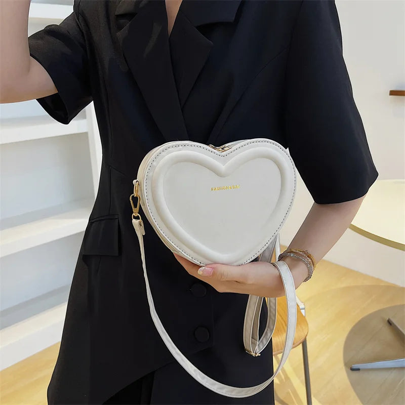 Solid Color Pu Leather Shoulder Bags Heart Shape Crossbody