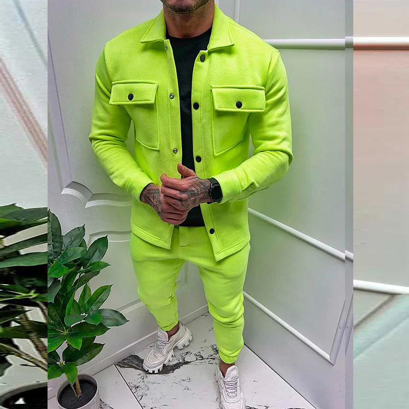 Men Set Autumn Fashion Jacket and Pants Two Piece Set Men's Suits