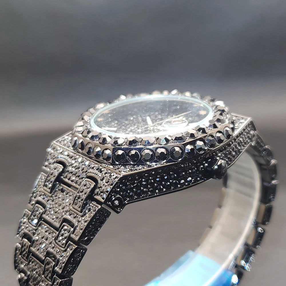 Quartz Watches For Men Octagonal Case Luxury Diamond Men's Watch