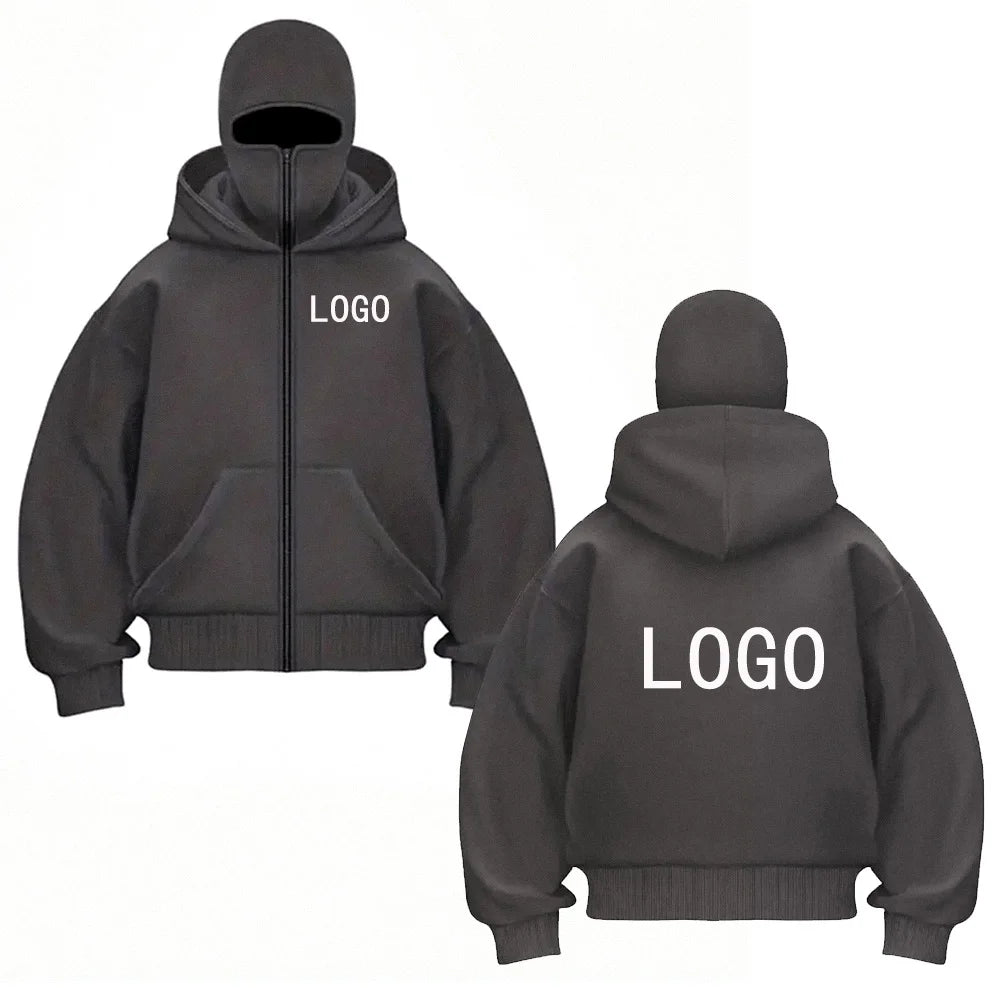 Street statement hoodies insulated double-hooded sweatshirts, masked zip-up sweatshirts