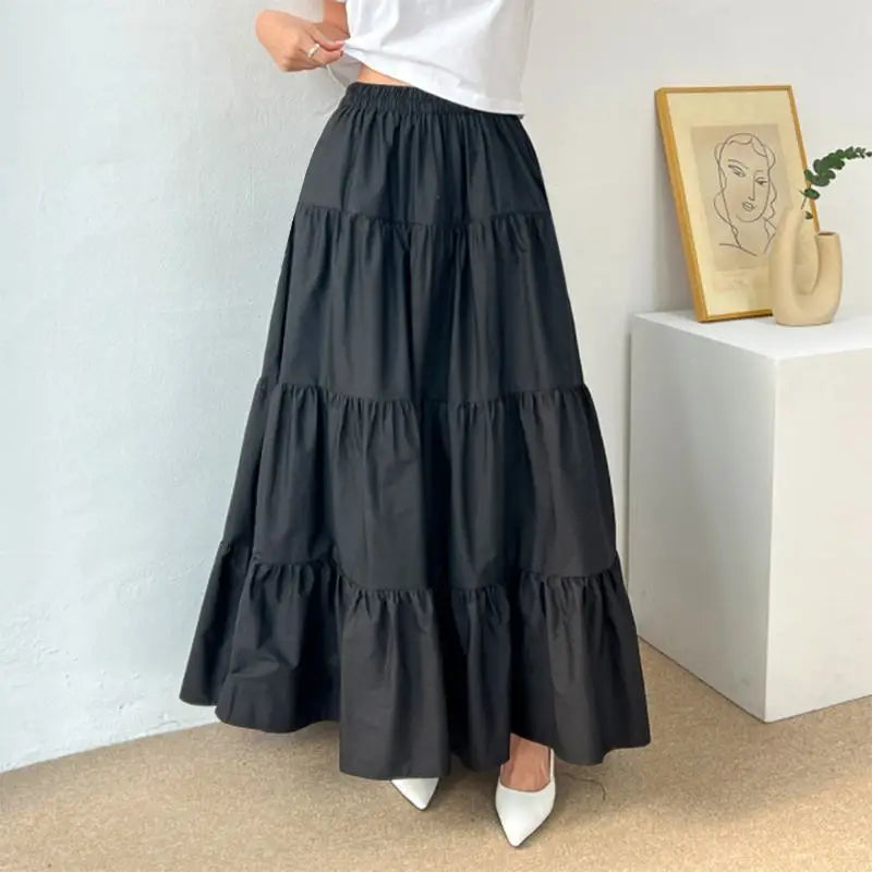 ZANZEA Women Casual Tiered Maxi Skirt Korean Fashion Elastic