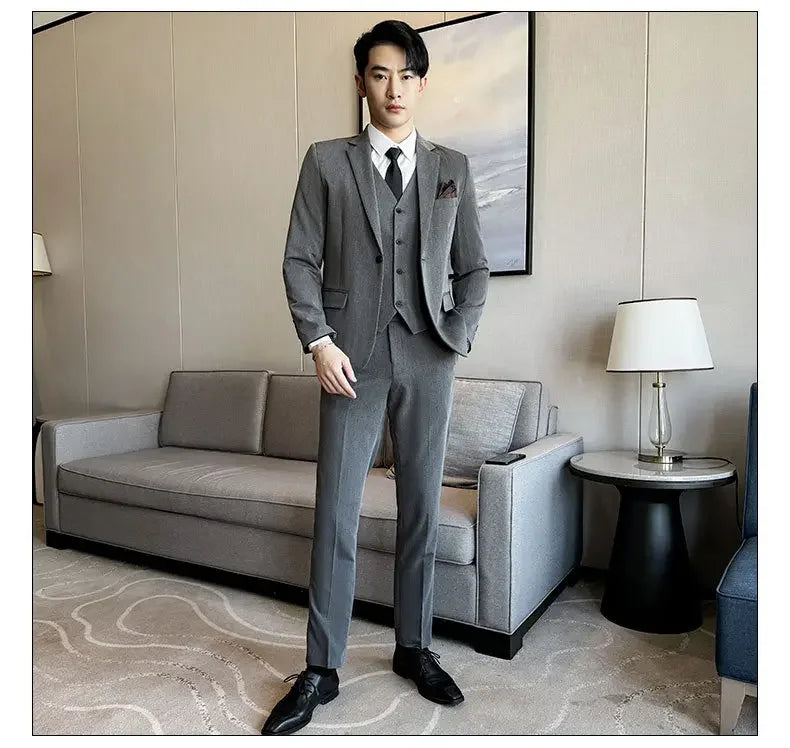 Black Mens Office Suit 3 Piece, Fashion Slim Fit Jackets and Vest with Trousers